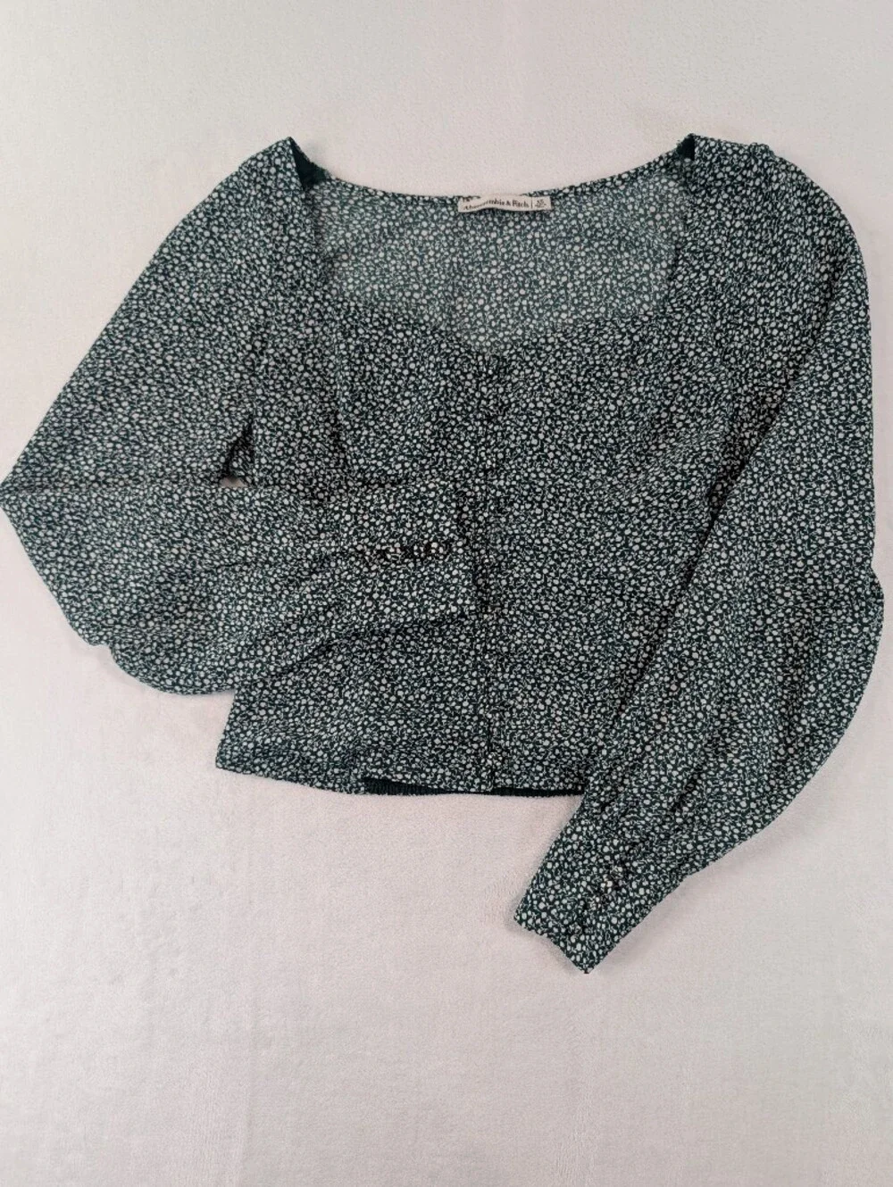Abercrombie & Fitch Green Floral Puff Sleeve Blouse Top XS | Cottagecore Boho